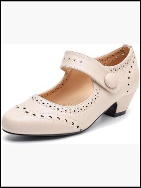 Low Chunky Heel Ankle Strap Cut Out Pumps Closed Toe Retro D'Orsay Vintage